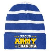 Proud Army Grandma Gift Us Military Grandma Family Striped Beanie with Solid Band