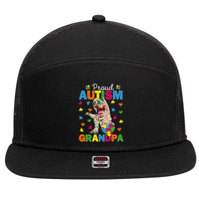 Proud Autism Grandpa Dinosaur Trex Autism Awareness Grandpa Gift 7 Panel Mesh Trucker Snapback Hat
