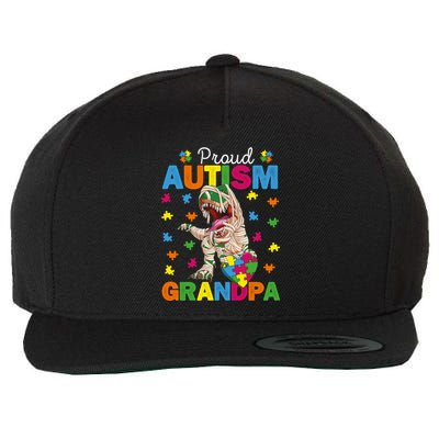 Proud Autism Grandpa Dinosaur Trex Autism Awareness Grandpa Gift Wool Snapback Cap