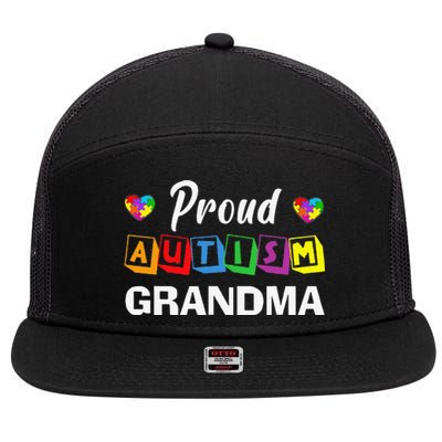 Proud Autism Grandma Autism Awareness Family Matching 7 Panel Mesh Trucker Snapback Hat