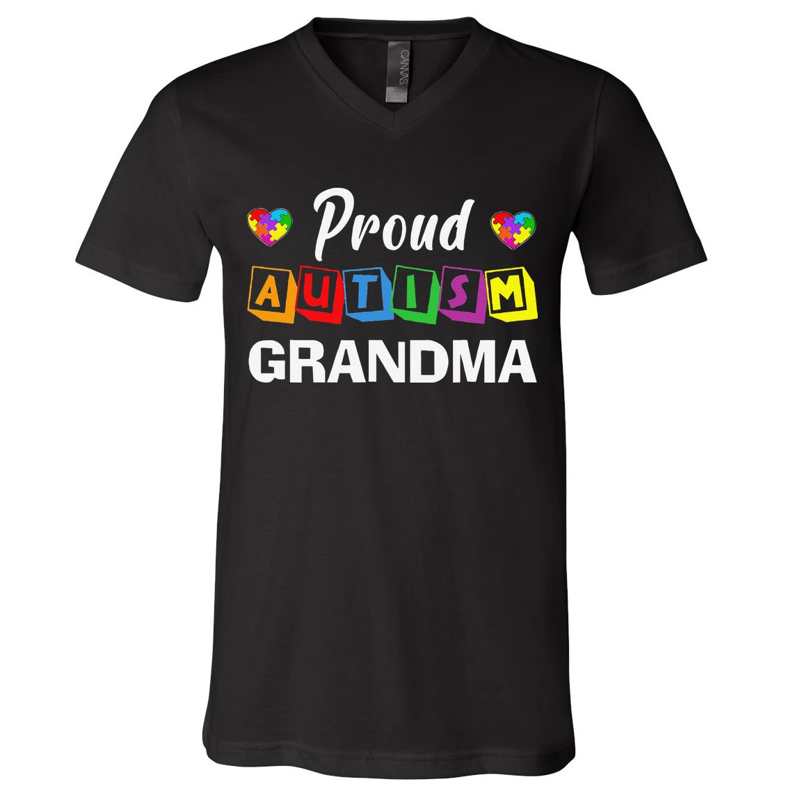 Proud Autism Grandma Autism Awareness Family Matching V-Neck T-Shirt