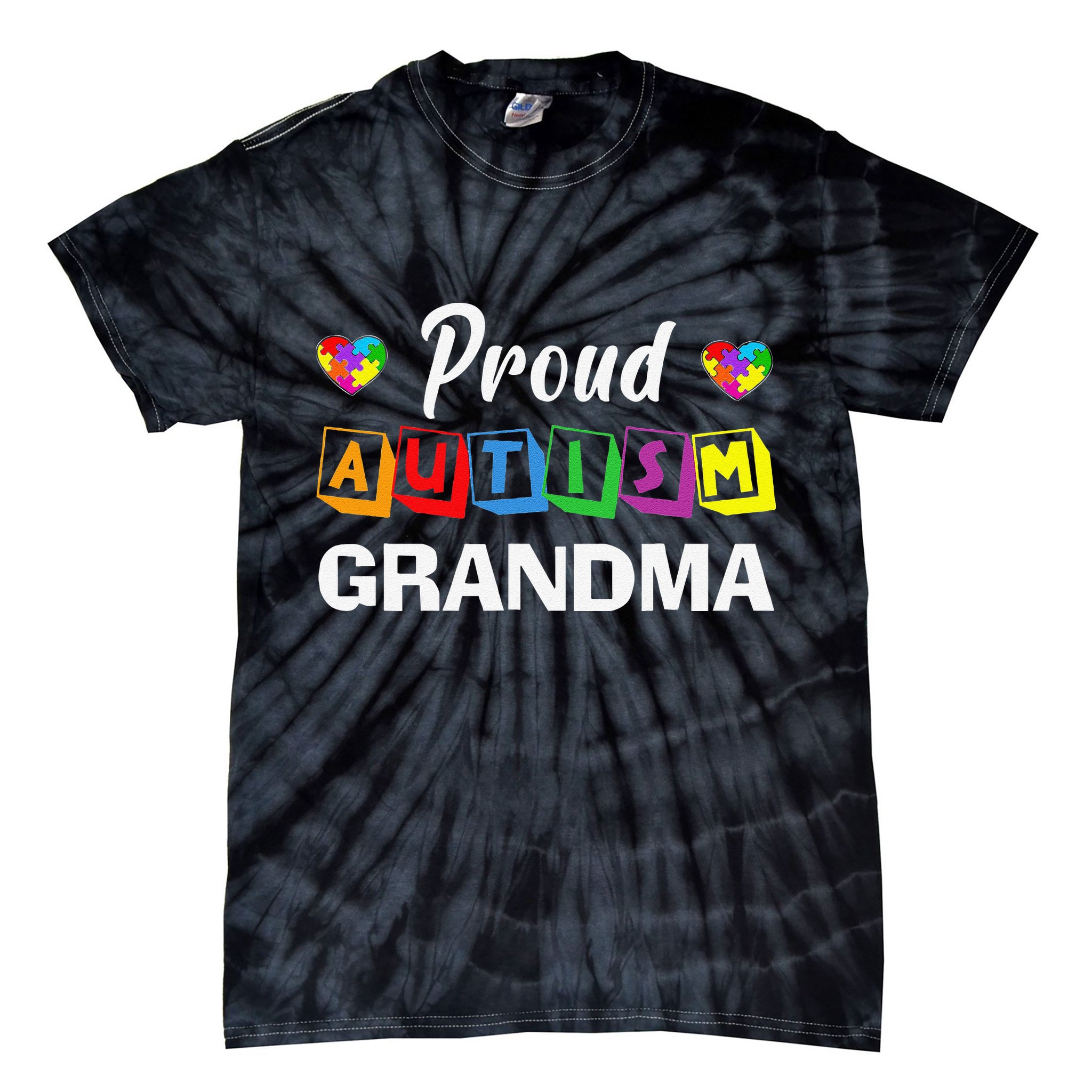 Proud Autism Grandma Autism Awareness Family Matching Tie-Dye T-Shirt