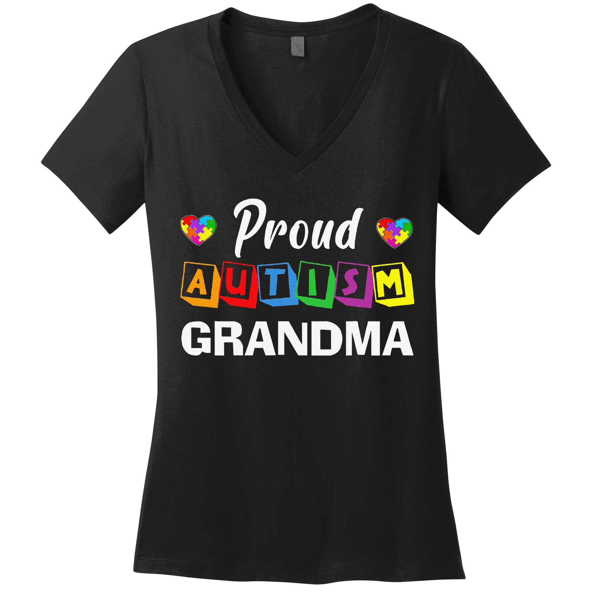 Proud Autism Grandma Autism Awareness Family Matching Women's V-Neck T-Shirt