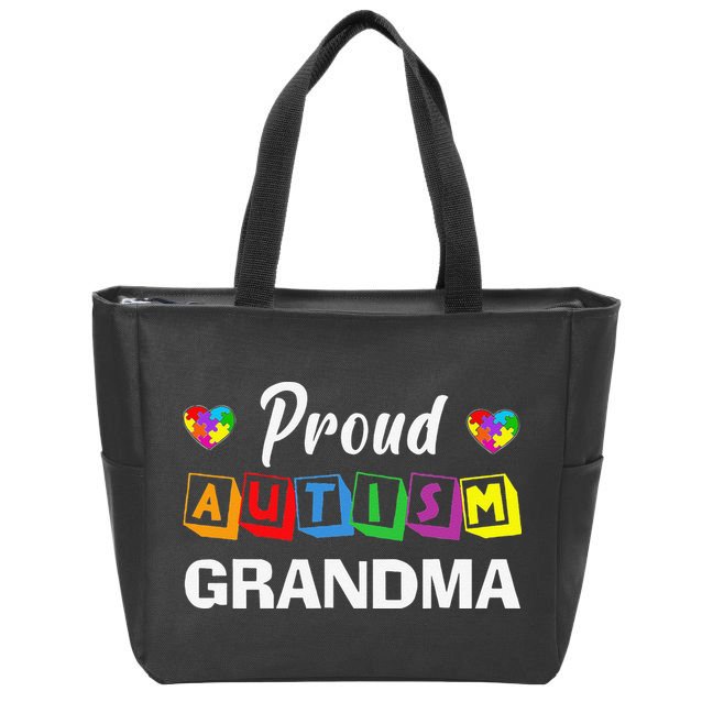 Proud Autism Grandma Autism Awareness Family Matching Zip Tote Bag