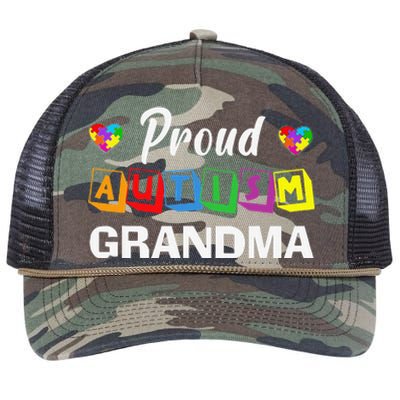 Proud Autism Grandma Autism Awareness Family Matching Retro Rope Trucker Hat Cap