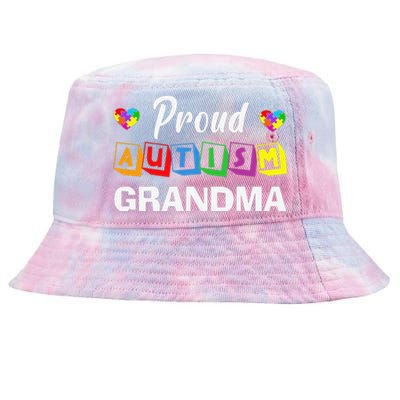 Proud Autism Grandma Autism Awareness Family Matching Tie-Dyed Bucket Hat