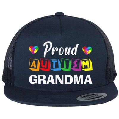 Proud Autism Grandma Autism Awareness Family Matching Flat Bill Trucker Hat