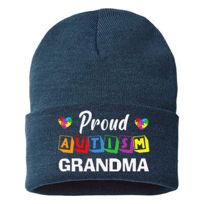 Proud Autism Grandma Autism Awareness Family Matching Sustainable Knit Beanie