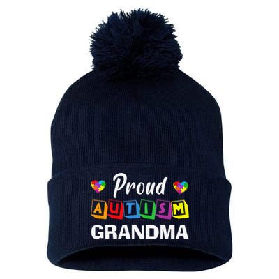 Proud Autism Grandma Autism Awareness Family Matching Pom Pom 12in Knit Beanie