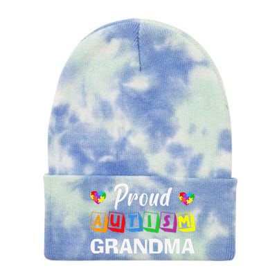 Proud Autism Grandma Autism Awareness Family Matching Tie Dye 12in Knit Beanie