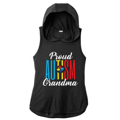 Proud Autism Grandma Awareness Support Ladies PosiCharge Tri-Blend Wicking Draft Hoodie Tank