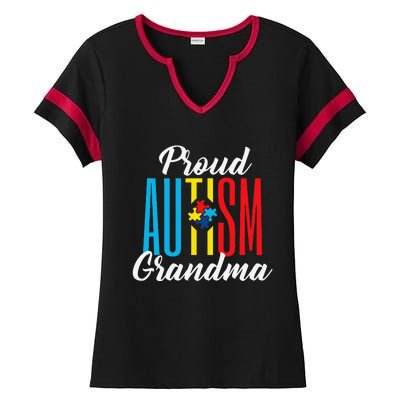 Proud Autism Grandma Awareness Support Ladies Halftime Notch Neck Tee