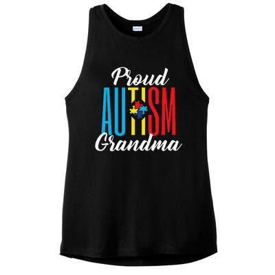 Proud Autism Grandma Awareness Support Ladies PosiCharge Tri-Blend Wicking Tank