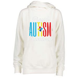 Proud Autism Grandma Awareness Support Womens Funnel Neck Pullover Hood