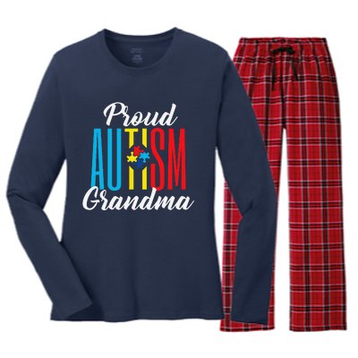 Proud Autism Grandma Awareness Support Women's Long Sleeve Flannel Pajama Set 