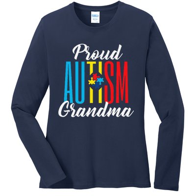 Proud Autism Grandma Awareness Support Ladies Long Sleeve Shirt