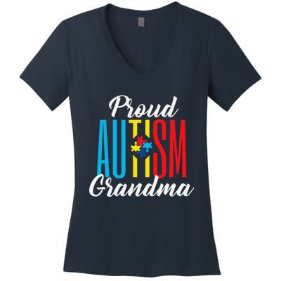 Proud Autism Grandma Awareness Support Women's V-Neck T-Shirt