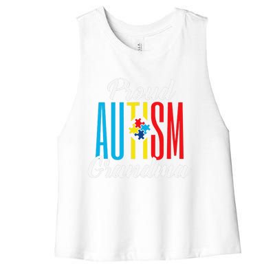 Proud Autism Grandma Awareness Support Women's Racerback Cropped Tank