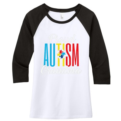 Proud Autism Grandma Awareness Support Women's Tri-Blend 3/4-Sleeve Raglan Shirt