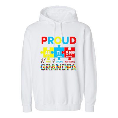 Proud Autism Grandpa Cute Autism Awareness Puzzle Pieces Garment-Dyed Fleece Hoodie