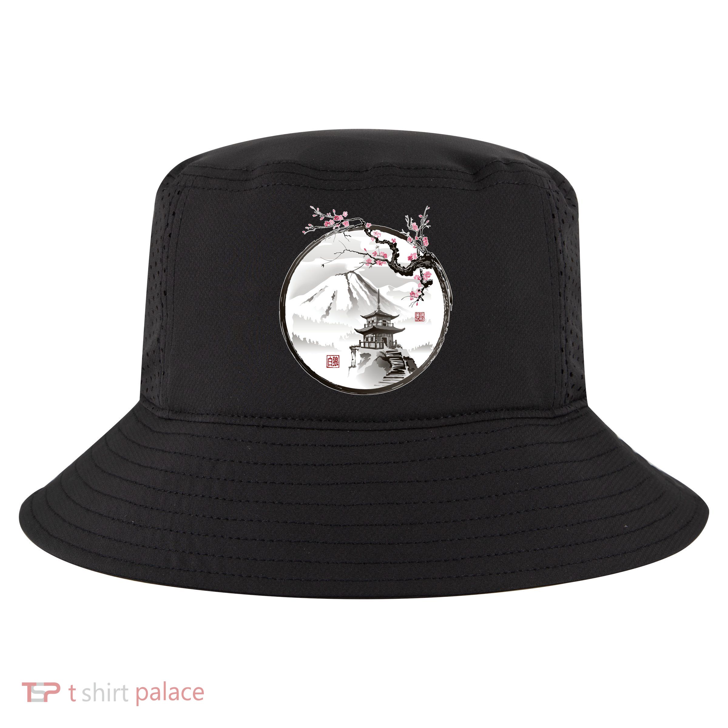 Pagoda Japanese Ink Painting Cool Comfort Performance Bucket Hat
