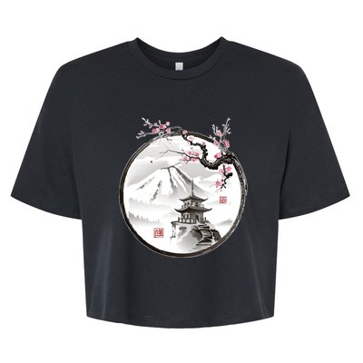 Pagoda Japanese Ink Painting Bella+Canvas Jersey Crop Tee