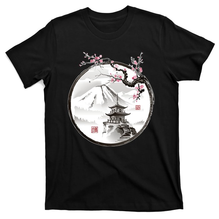 Pagoda Japanese Ink Painting T-Shirt