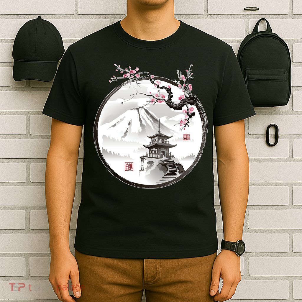Pagoda Japanese Ink Painting T-Shirt
