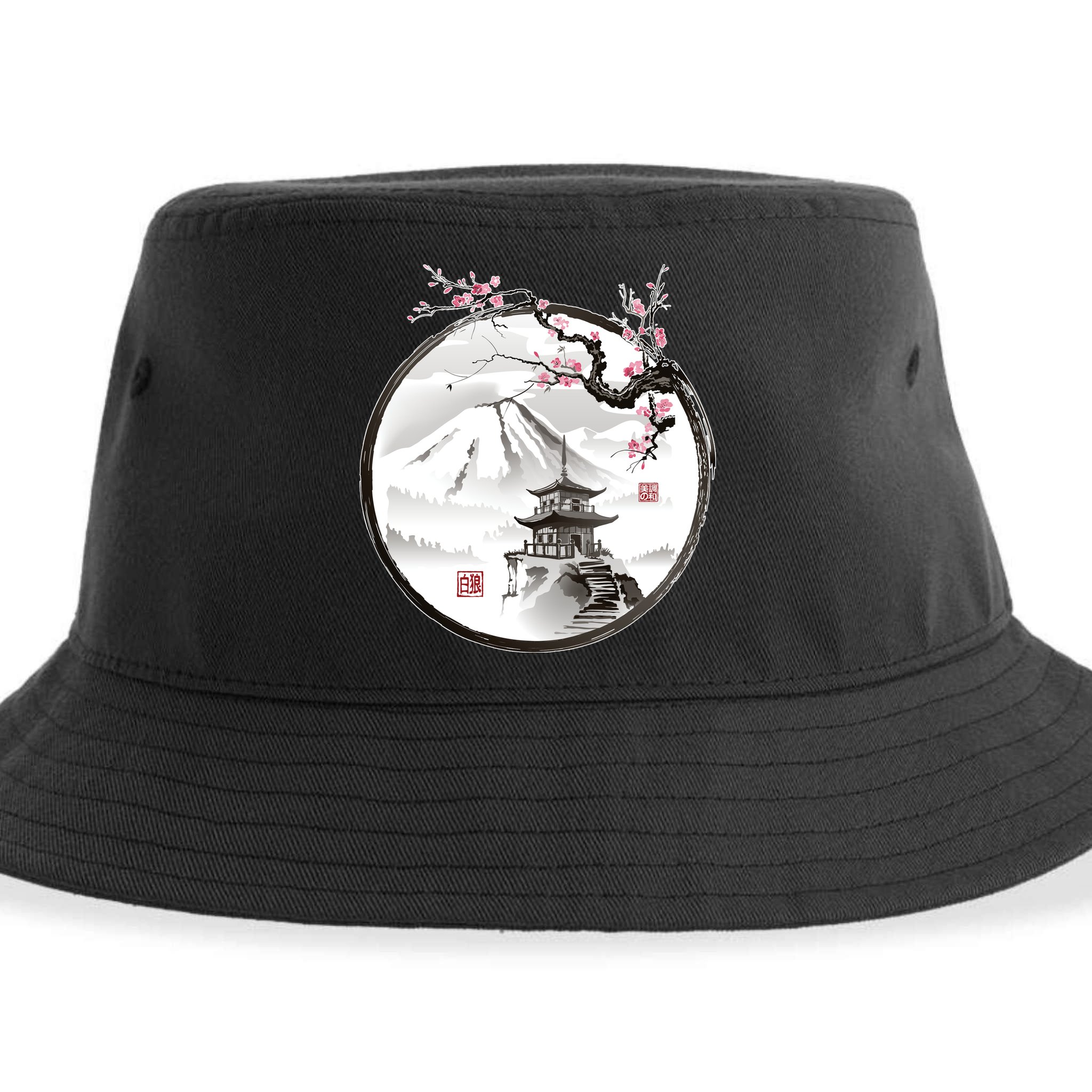 Pagoda Japanese Ink Painting Sustainable Bucket Hat