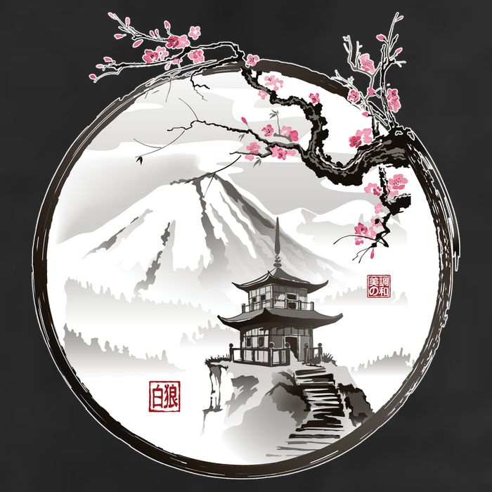 Pagoda Japanese Ink Painting Adult Drive Performance Visor