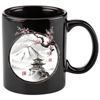 Pagoda Japanese Ink Painting 11oz C Handle Ceramic Mug