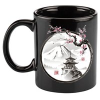 Pagoda Japanese Ink Painting 11oz C Handle Ceramic Mug