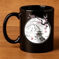 Pagoda Japanese Ink Painting 11oz C Handle Ceramic Mug