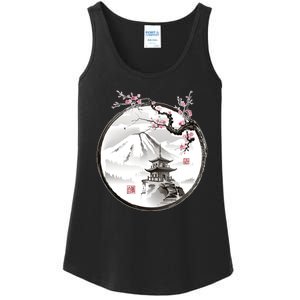 Pagoda Japanese Ink Painting Ladies Essential Tank