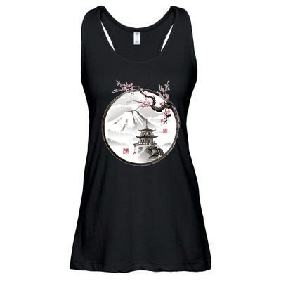 Pagoda Japanese Ink Painting Ladies Essential Flowy Tank