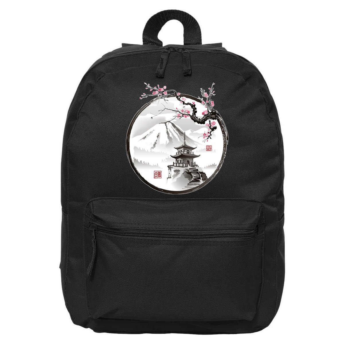 Pagoda Japanese Ink Painting 16 in Basic Backpack
