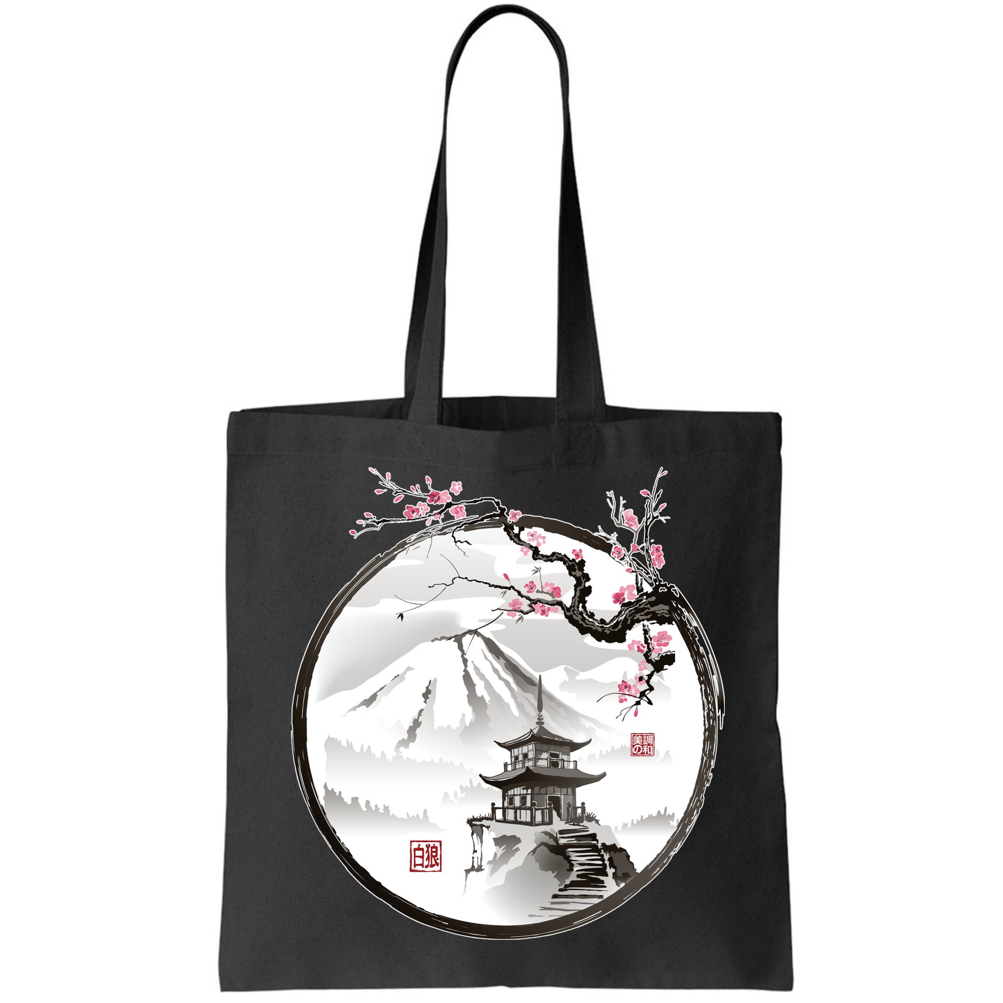 Pagoda Japanese Ink Painting Bag