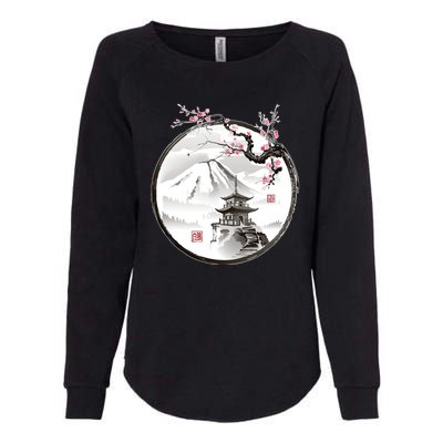 Pagoda Japanese Ink Painting Womens California Wash Sweatshirt