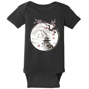 Pagoda Japanese Ink Painting Baby Bodysuit