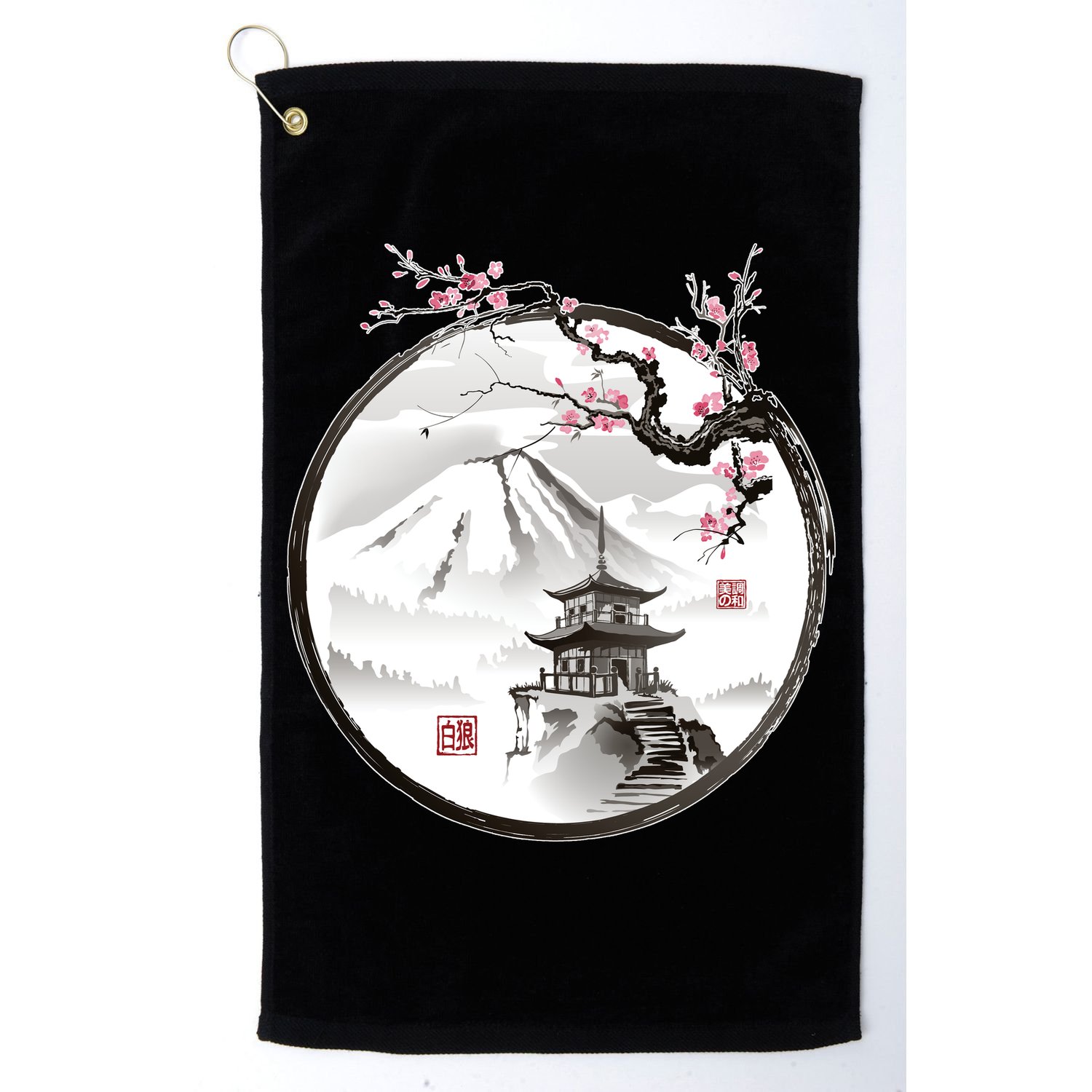 Pagoda Japanese Ink Painting Golf Towel