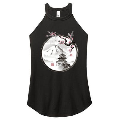 Pagoda Japanese Ink Painting Women’s Perfect Tri Rocker Tank