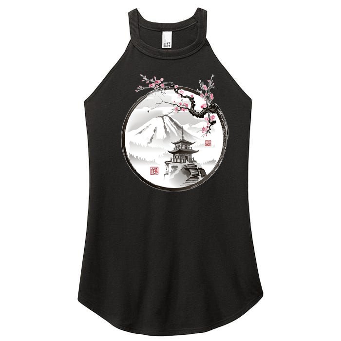 Pagoda Japanese Ink Painting Women’s Perfect Tri Rocker Tank