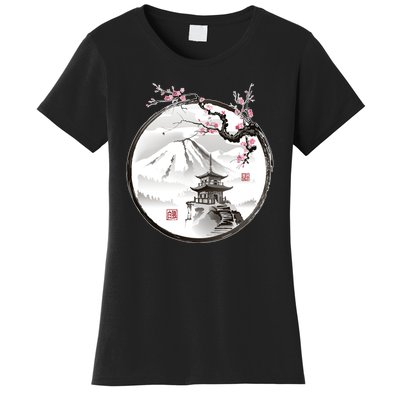 Pagoda Japanese Ink Painting Women's T-Shirt