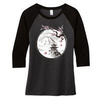 Pagoda Japanese Ink Painting Women's Tri-Blend 3/4-Sleeve Raglan Shirt