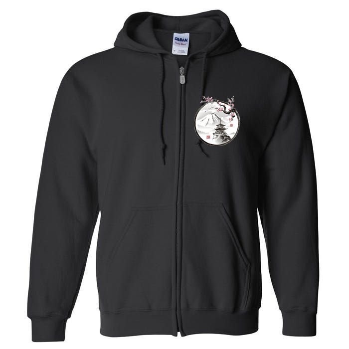 Pagoda Japanese Ink Painting Full Zip Hoodie