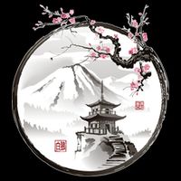 Pagoda Japanese Ink Painting Full Zip Hoodie