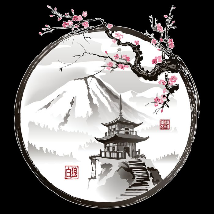 Pagoda Japanese Ink Painting Full Zip Hoodie