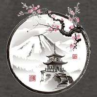 Pagoda Japanese Ink Painting Vector Backpack