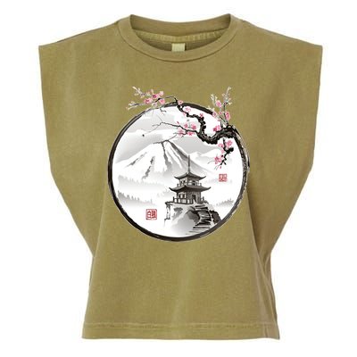 Pagoda Japanese Ink Painting Garment-Dyed Women's Muscle Tee