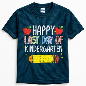 Pencil Apple Happy Last Day Of Kindergarten School Teacher Kids Tie-Dye T-Shirt